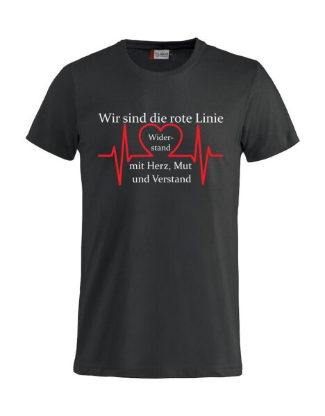 T-Shirt mit Aufdruck rote Linie, Herz, Widerstand