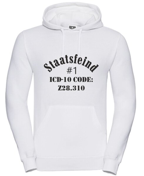 Pulli/Hoody/Zipper mit Aufdruck Staatsfeind ICD-Code ungeimpft