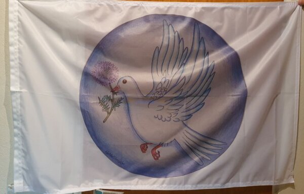 Friedensflagge Taube mit Distel