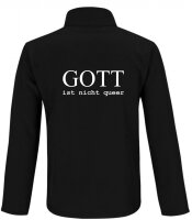 Softshell Jacke mit Aufdruck Gott ist nicht queer
